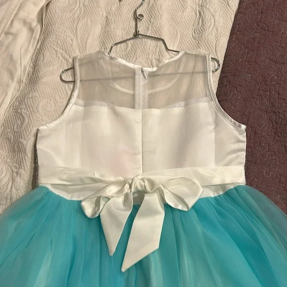 Aqua, white & silver girls party dress - Picture 2 of 4